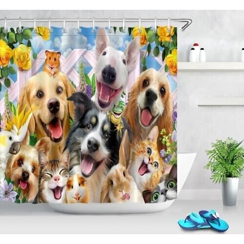 Cute Animal Cats and Dogs Shower Curtains Bathroom Curtain Waterproof Polyester Fabric Bath Curtain High Quality Bathtub Decor