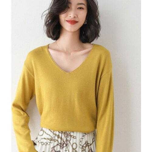 Long Sleeve Knitwear Womens Autumn 2020 New Style Loose V neck Bottoming Shirt Sweater Shirt winter clothes women