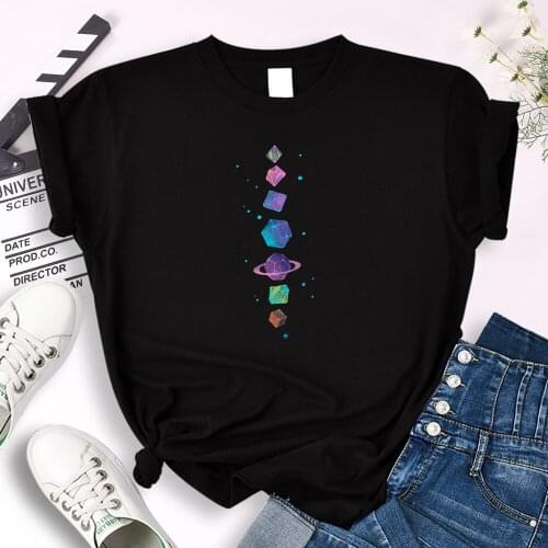 Womens T-Shirts Neatly Arranged Planet Gems Image Print Tshirt Famale Oversized Kawaii Casual O-Neck Tops Cozy Soft Loose Tshirt