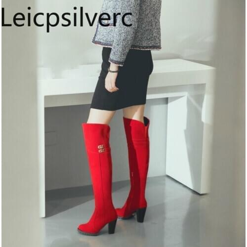Womens Boots Autumn And Winter The New fashion Pointed zipper Thick heel High heel Womens Over the knee boots plus size 34-43