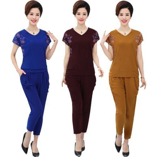 XL-5XL Womens New Large Size Sports Suit Womens Fashion Summer V-neck Slim Print 2 Piece Suit Female Loose Casual Sports Suit