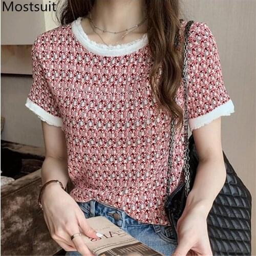 Summer Short Sleeve Knitted Sweater Pullover Women O-neck Korean Fashion Tops Elegant Ladies Jumpers Femme 2021