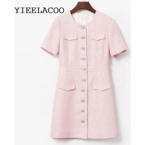 Pink Tweed Dress Women spring / autumn dress Small fragrant wind 2021 New Temperament Elegant Mini dress
