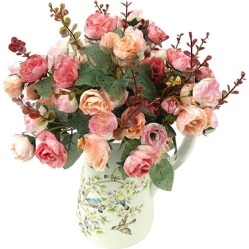 1 Bouquet 21 Head Artificial Rose Silk Flower Leaf Home Party Wedding Decor