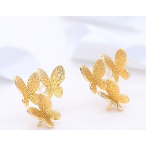 11*13MM 14K Gold Plated Brass Butterfly Stud Earrings Pins High Quality Jewelry Making Supplies Findings Accessories