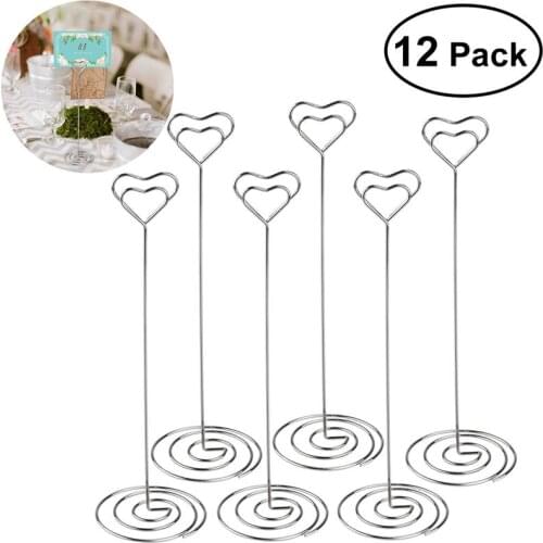 12pcs Heart Pattern Table Number Holders Name Card Holders Photo Stand Note Memo Clip
