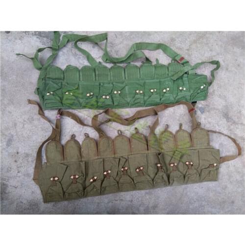 2 colour ORIGINAL CHINESE SURPLUS SKS TYPE 56 SEMI CHEST RIG PAIR OF CANVAS BANDOLIER POUCH OLD SOLDIER MILITARY collect