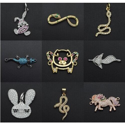 2020 Diy Snake CZ Charms Wholesale Rabbit Necklace Pendant Unicorn Fox Zircon Pig Lizard Connector For Jewelry Making