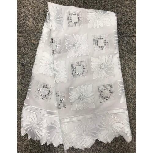 5yards/pc) high quality pure white Swiss voile lace fabric fine embroidered African cotton lace with stones for wedding CLP327