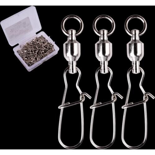 50pcs/Box Reinforced Fishing Swivels Connector Interlock Snap 0#-6# Strong Ball Bearing Rolling Swivel Link Fishing Tackle