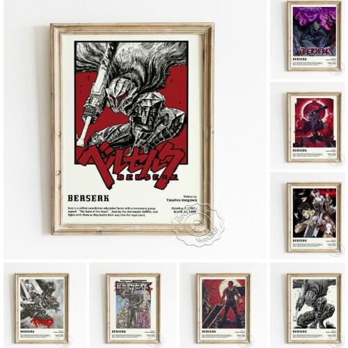 Dark Fantasy Anime Berserk Retro Poster, Swords Magic Epic Enthusiast Collection, Black Swordsman Guts Home Decor Art Prints