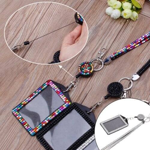 652B Badge Holder Rhinestone Lanyard Crystal Necklace Badge Card Holder