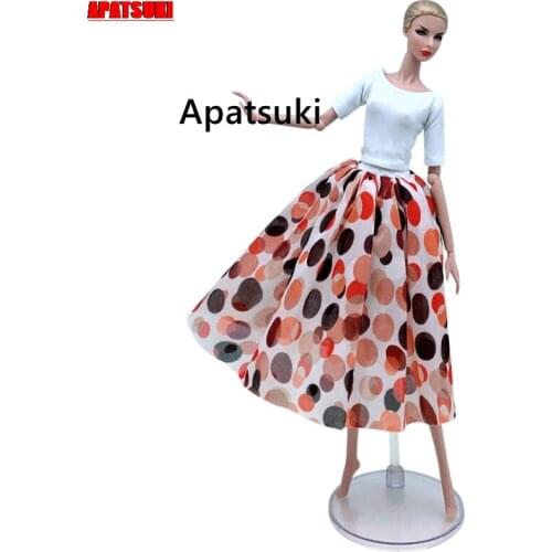 Colorful Polka Fashion Doll Clothes Set For Barbie Doll Outfits 1/6 Dolls Accessories Toys White Base Top Shirt & Middle Skirt