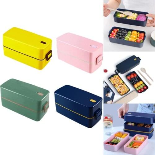 1Pc Double Layer Lunch Box Student Office Worker Microwave Lunch Box Leak-proof Plastic Lunch Container