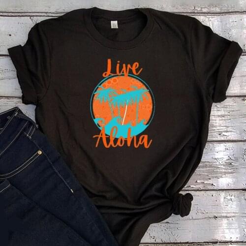 Aloha Tee Summer Plus Size Women Fashion Clothing Coconut Tree Holiday Beach Cartoon White T Shirt Letter Graphic Tees White