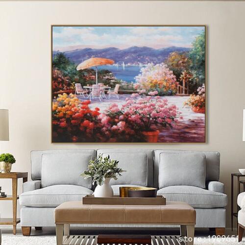 Cotton no frame Mediterranean sunshade chair garden canvas printings oil painting printed on cotton wall art decoration pictures