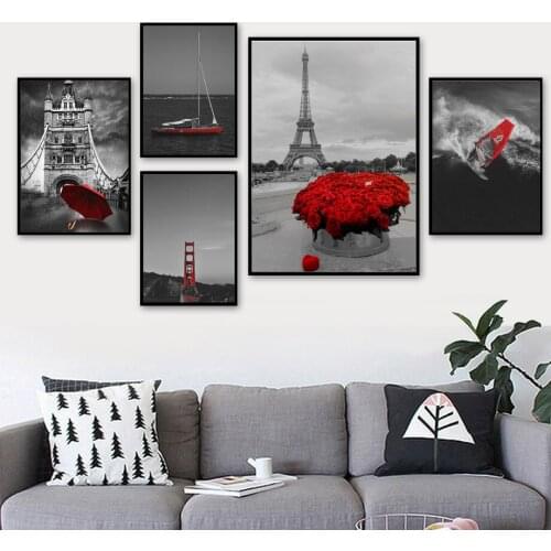 Canvas Painting Sea Golden Gate Bridge Paris Tower Rose Vintage Posters Wall Art Prints Pictures Modern For Living Room Decor