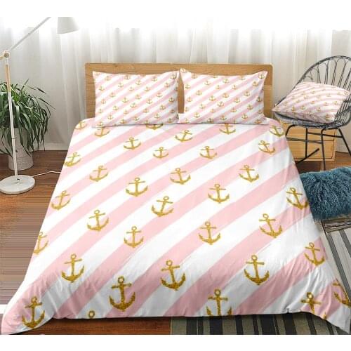 Pink Bedding Set Navy Duvet Cover Set Stripe Beds Set For Girls Kids Teens Home Textiles Microfiber Bedspread Bedding Set
