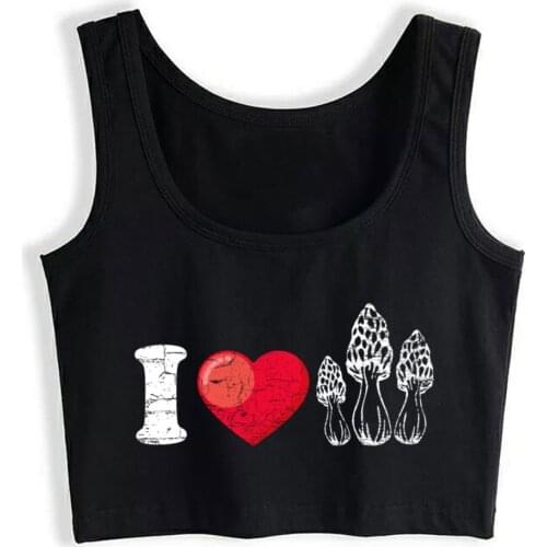 Crop Top Female I Love Morels (Drawing) Design Inscriptions Custom Tops Women