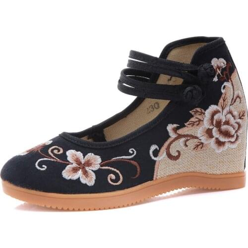 YourSeason Hidden Platform Ladies Cotton Linen Embroidery Sneakers Handmade Retro Women Casual Comfort Mid Top Canvas Shoes