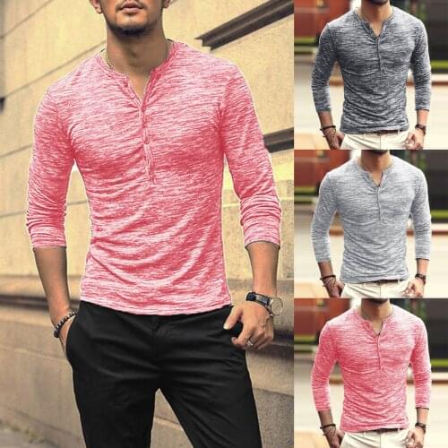2021 New Mens Autumn Slim Shirt Casual O-neck Button Long Sleeve T-shirt Top Blouse Fashion Daily Simple Shirts Мужская Одежда