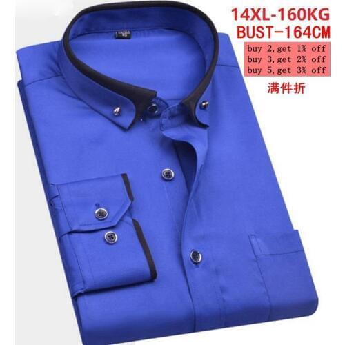 High quality mens big shirt large size 8XL 9XL 10XL 11XL 12XL 13XL14XL summer long sleeve wedding formal shirt blue