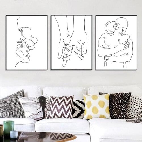 Line Drawing Couple Hand Love Kiss Wall Art Canvas Painting Nordic Posters And Prints Minimalist Wall Pictures For Living Room