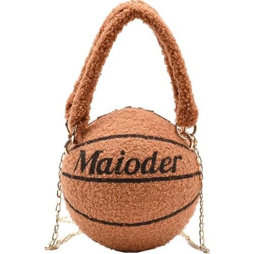 2021 Brand New Women Round Basketball Messenger Bag Winter Plush Crossbody Bag Female Chain Round Ball Pack Handbag