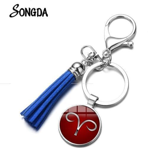 New Simple 12 Constellations Keychain 12 Zodiac Sign Libra Aquarius Scorpio Colorful Tassel Keyring Fashion Birthday Gift