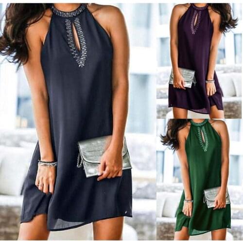 Women Sleeveless Chiffon Dress Female Summer Dress Bohemian Hollow Out A line Mini Loose Dress For Woman Party Clothes