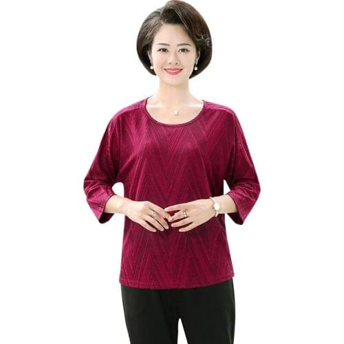 Casual Loose T-Shirts 3/4 Sleeve Middle Age Mother Tops Spring Pullover 2021 New Plus Size Women O-Neck Tee Tshirts
