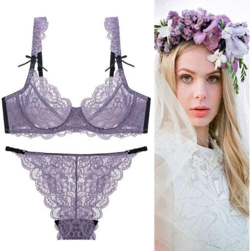 Transparent Plus Size Lingerie Set Women Lace Sexy Push Up Pink Underwear Large Size Breath Gathered Female Bra and Panty Sets