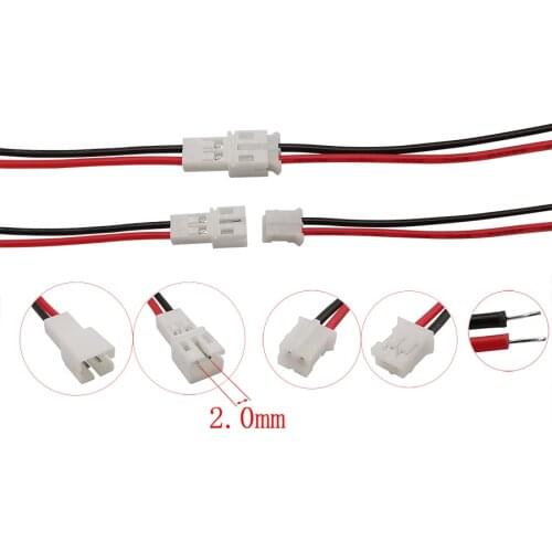 JST PH2 Connector Male Female Cable Wire Connectors 20CM PH2.0mm Pitch 2Pin Plug Socket Terminals Flat Cable Wire for LED Audio