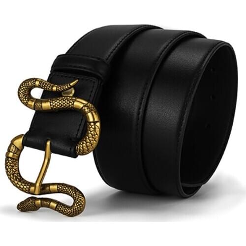 Punk Style Fashion Jeans Men Belt Vintage Cow Genuine Leather Cinturones Para Hombre Snake Buckle Strap