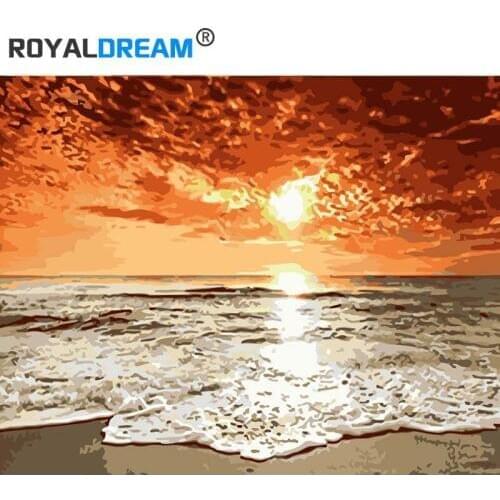 ROYALDREAM Romantic sunset beach Diy Digital Painting By Numbers Modern Wall Art Picture For Home Wall Artwork