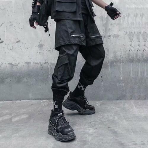 HOUZHOU Black Cargo Pants Men Joggers Cargo Trousers Male Techwear Spliced Spring Autumn Japanese Streetwear Hip Hop Gothic