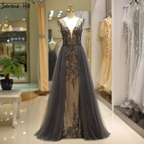 Sexy Deep V-neck Backless Prom Dresses 2020 Dubai Design Diamond Beaded Sleeveless Prom Dress Party Gown BLA6185