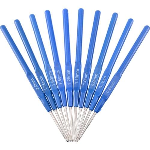 10pcs Knitting Needles Crochet Hook Weave Crochet Needles Tools with Ergonomic Grip 0.6/0.7/0.9/1/1.1/1.25/1.5/1.6/1.75/2mm