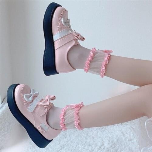 Mid Heel Platform Kawaii Cute Lolita Shoes Sweet Girl Loli Wear Student Jk Uniform Shoe Fashion Japanese Autumn New Anime Gothic