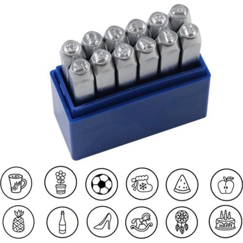 Jewerly Steel Printing Tool Leather Stamper Logo Metal DIY Name Logo Punching Wood Silver Gold 12 PCS Pattern Set Leathercraft
