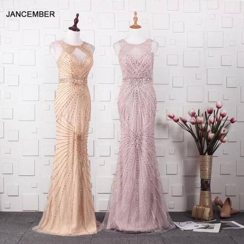 YY017 Churlya Wurfel Champagne Gold Crystal Evening Dresses Pink Sexy Beaded Long Dress Mermaid Vestidos De Graduacion Largos