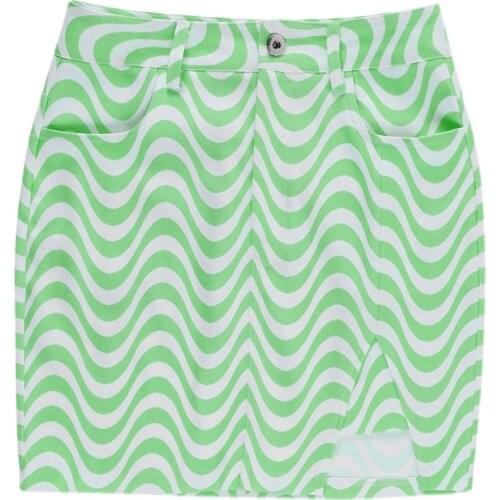 Green High Waist Skirt Fashion Striped Wavy Fork Skirts Womens Slim Packahe Hip A-line Skirts Faldas Mujer Moda 2021