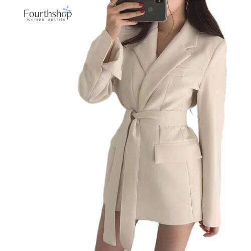 2021 Autumn Winter Fashion Blazers and Jackets Women Long Suit Jacket Black Blazer Female Cape Female Clothes with Sashes