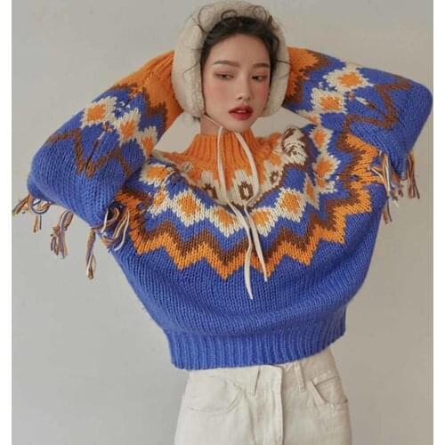 Women Winter Sweater New Korean Fashion Sweaters Loose Turtleneck Pullover Tassel Design Long Sleeve Warm Pull Femme