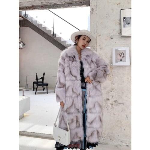 2021 Hot Sale Womens Real Fox Fur High Street Long Overcoat Winter Warm Winter Fashion Long Real Fur Jacket Coat