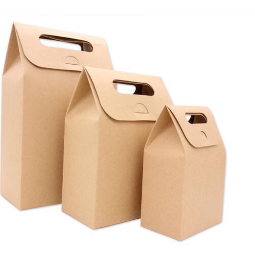 10Pcs Kraft Paper Candy Boxes With Handle Snack Cookie Chocolates Gifts bag for wedding birthday party Christmas favors Package