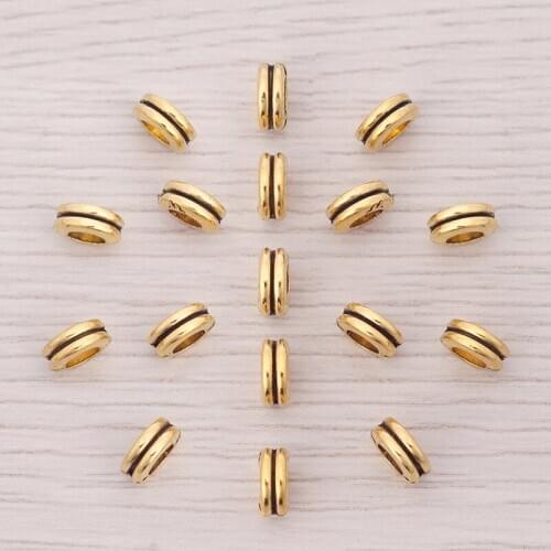 100pcs/lot Antique Gold Flat Round Loose Spacer Beads Charms For DIY Bracelet Jewelry Making Craft Accessories Hole Approx 3mm