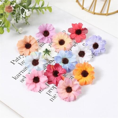 20/100 Pcs 3.5 Cm Silk Artificial Shiny Daisy Flower Head For Wedding Home Decoration DIY Chrysanthemum Accessories Fake Flower