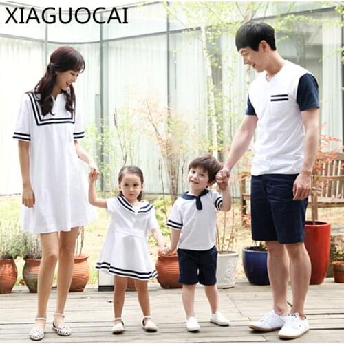 2018 Summer Family Matching Outfits Mother Dresses Daughter Dress Father Son Boys Short T-Shirt Vacation Beach Clothing D41 10