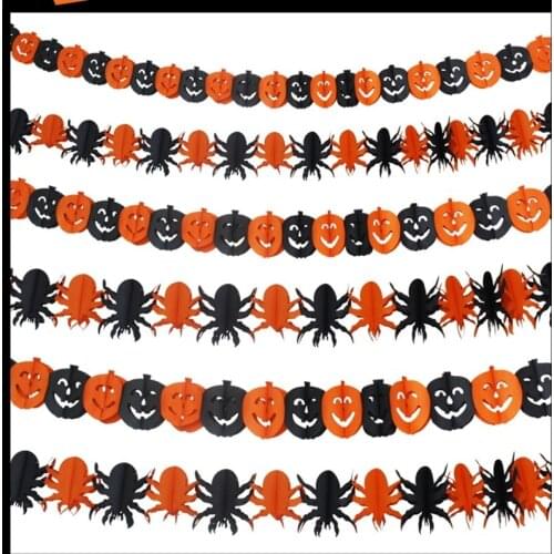 3m Spider Bat Pumpkin Paper Flower Decoration Scene Layout Banner Halloween Flower Hanging Party Decor Skeleton Ghost Spider Bat
